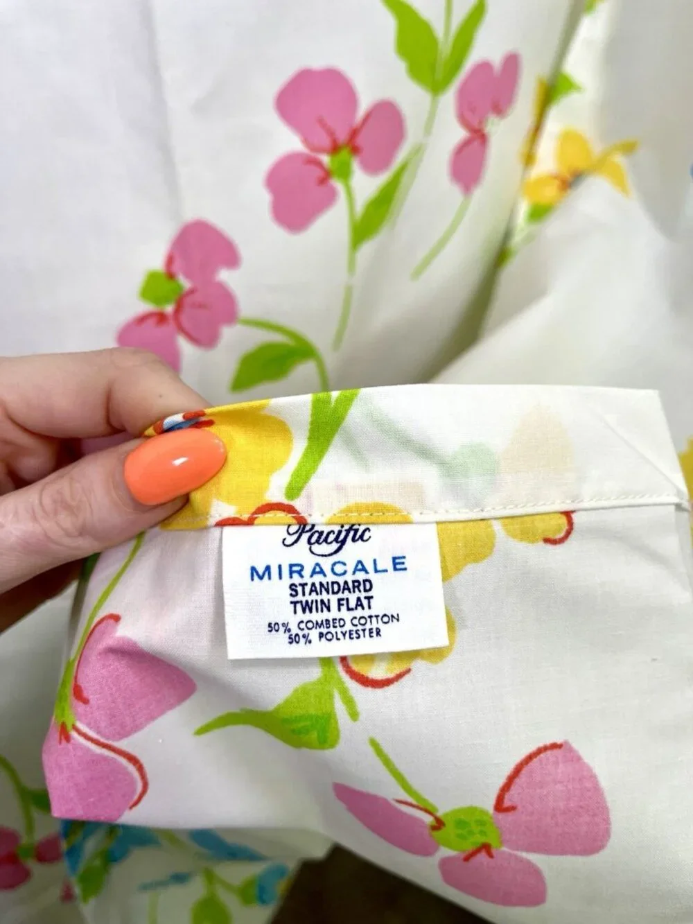 VTG Pacific Miracle Floral Twin Flat Sheet Retro Mod Flower Power Mid Century